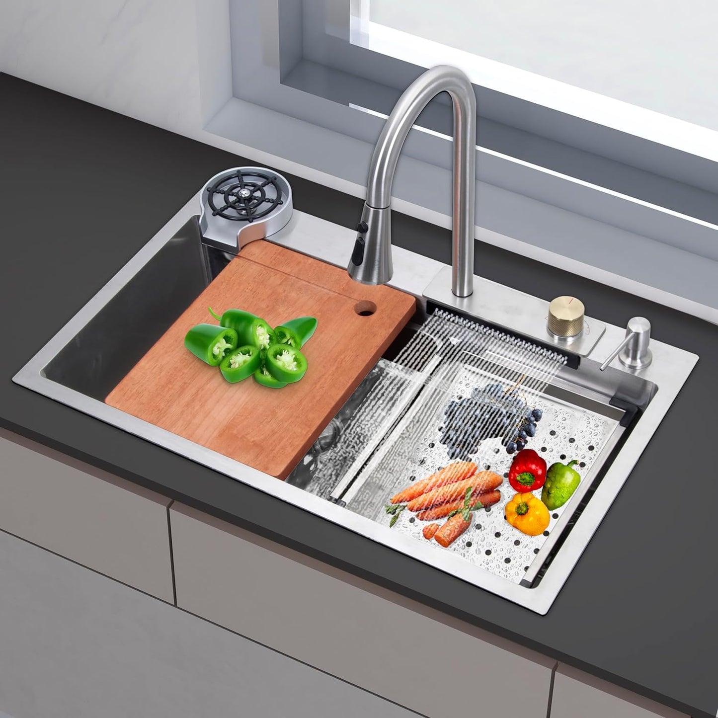 Herrlich Homes Silver 30"x18" Multifunctional Kitchen Sink & Free Stainless Steel Counter Top