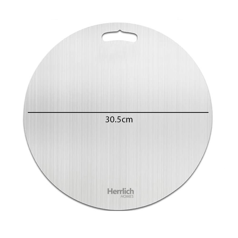 Round Stainless Steel Chopping Board for Kitchen - Free 2 Steel Straw -  30.5cm Diameter