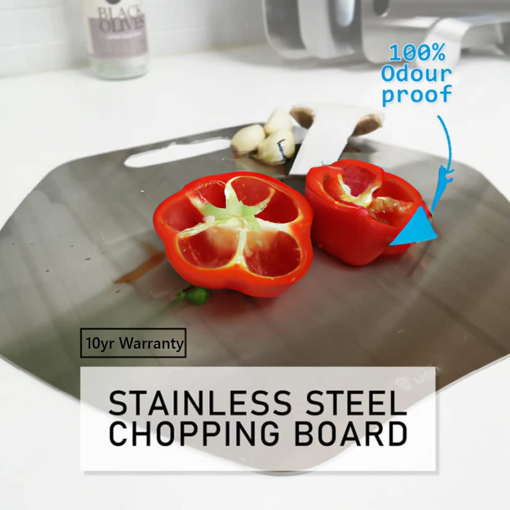 Hexagonal Stainless Steel Chopping Board for Kitchen - Free 2 Steel Straw -  31 x 34cm