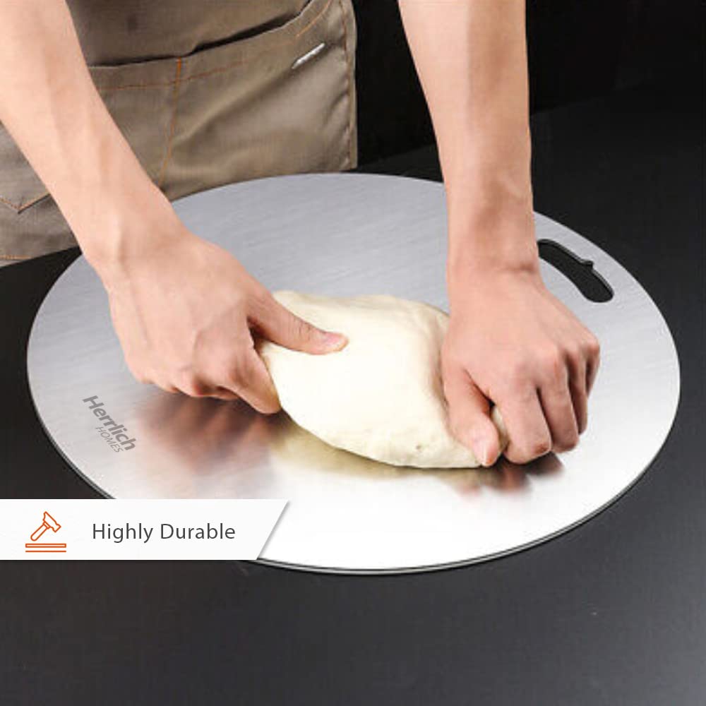 Round Stainless Steel Chopping Board for Kitchen - Free 2 Steel Straw -  30.5cm Diameter