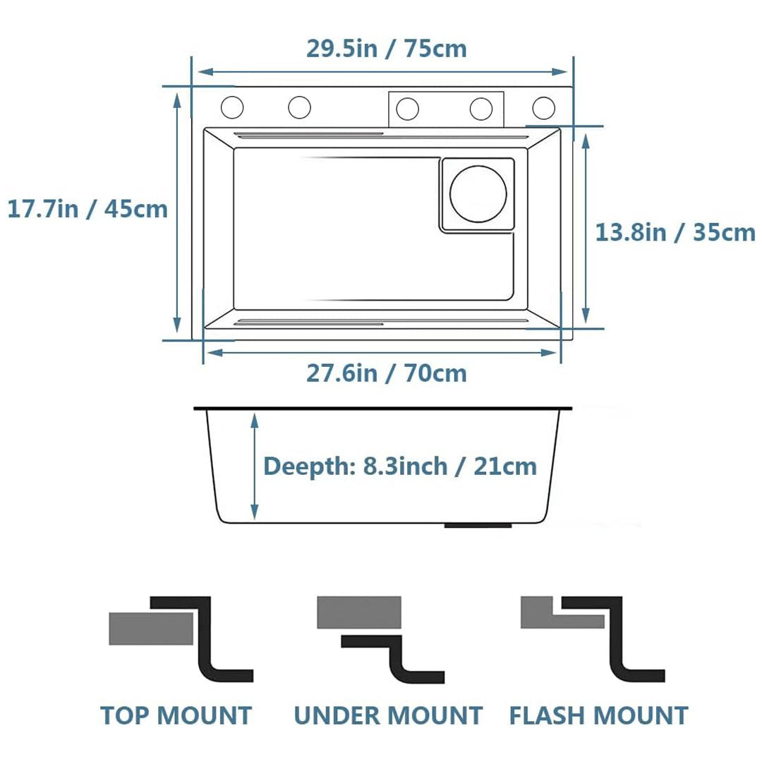 Herrlich Homes Silver 30"x18" Multifunctional Kitchen Sink & Free Stainless Steel Counter Top