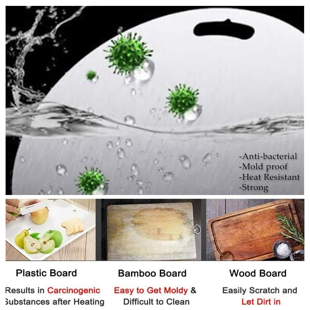 Round Stainless Steel Chopping Board for Kitchen - Free 2 Steel Straw -  30.5cm Diameter