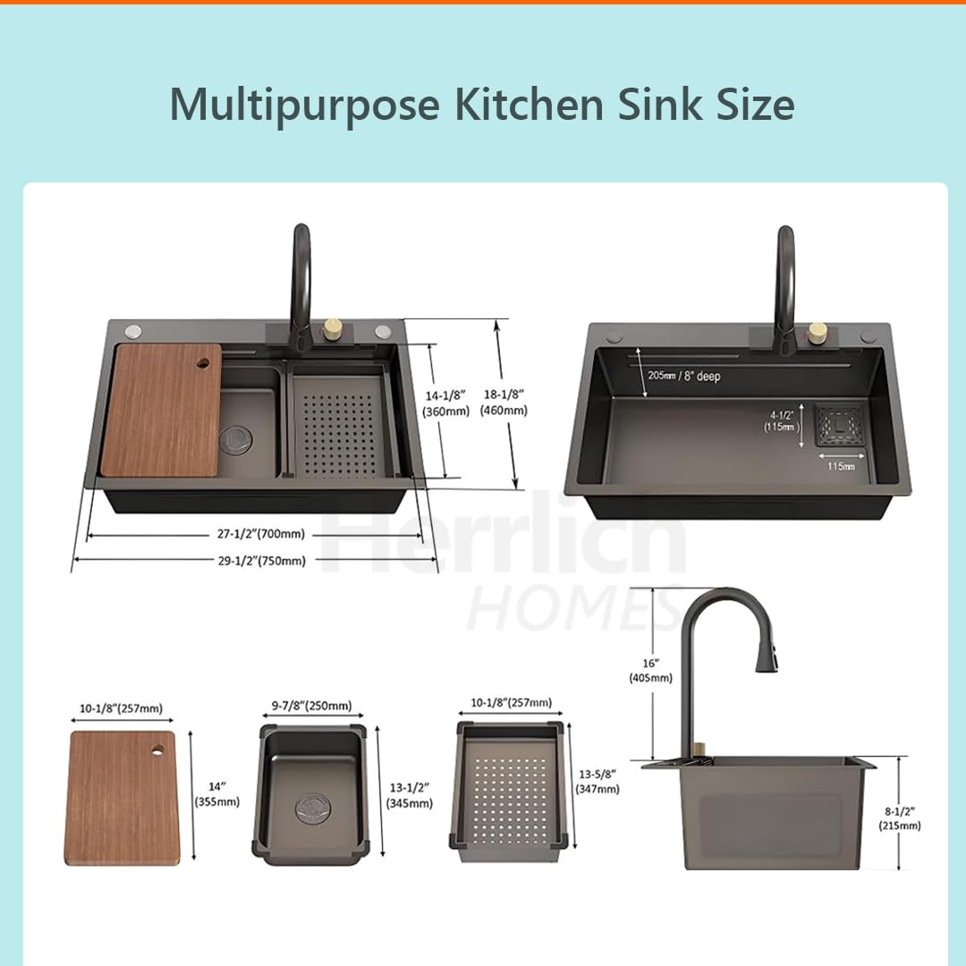 Herrlich Homes 30"x18" Multifunctional Kitchen Sink & Free Stainless Steel Counter Top