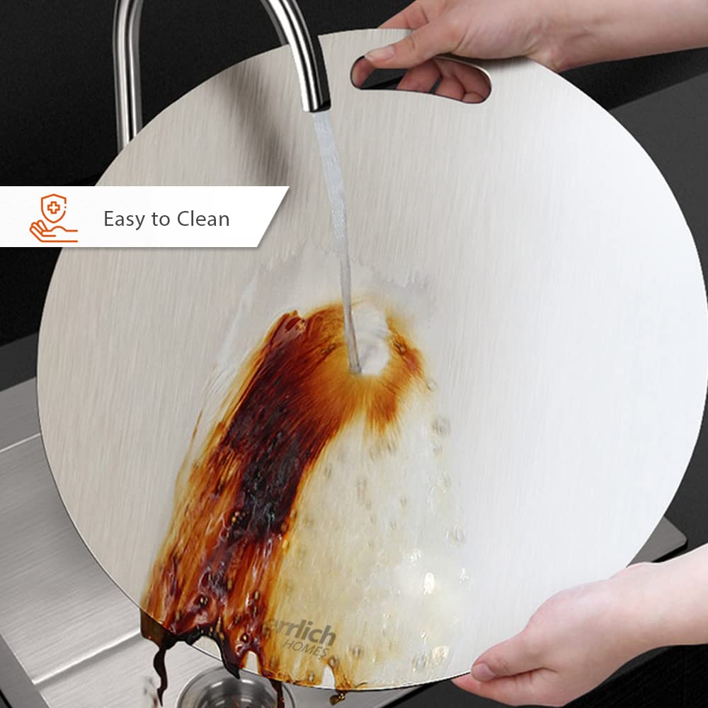 Round Stainless Steel Chopping Board for Kitchen - Free 2 Steel Straw -  30.5cm Diameter